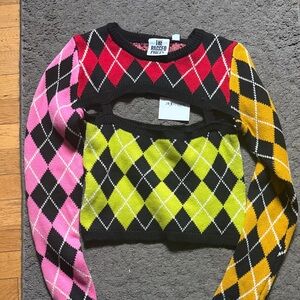 The Ragged Priest Argyle Sweater - Red, Pink, Yellow, Green Size Small